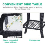 Outdoor Wicker Side Table, Rattan End Table with Glass Top, Patio Coffee Bistro Table for Indoor Garden Porch Balcony, Black - Image 8