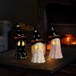 Halloween Decor Indoor, Set of 3 Ceramic Ghosts with Witch Hats, Cute Spooky Ghost Figurines for Mantel, Shelf & Tabletop Decor, Halloween Decorations - Image 6