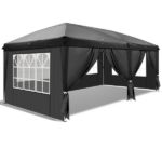 10'x20' Instant Pop Up Canopy Tent Black, 6 Panels 2 Doors 4 Mesh Windows, 28/22mm Powder Coated Steel Frame, 10x20mm Crossbar, 210D Oxford Folding Outdoor Tent with Carry Bag No Sandbags - Image 25