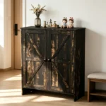 2-Door Barn Door Shoe Cabinet Made of Triamine Particleboard Black Square Shoe Cabinet with Single-Hole Handle 31.61*14.21*36.42in Black Oak - Image 10