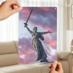 CIFbuy Vintage Metal Wall Art Motherland Statue Sunset Tin Sign, Sign, With Pre-Drilled Holes For Home Patio MotheikTok, MotheikTok, Self-n ckup Logiopio 2D - Image 7