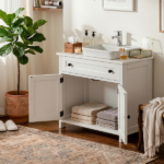1-Drawer 2-Door Bathroom Vanity Bathroom Cabinet Washbasin Not Included 23.62*11.81*23.62in White - Image 9
