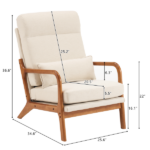 Same Code 47026089 High Back Solid Wood Armrest Backrest Iron Frame Linen Indoor Leisure Chair Off-White - Image 2