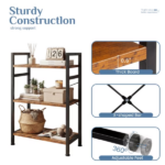 3 Tier Bookshelf, Free Standing Shelf, Bookcase Shelf Storage Organizer, Industrial Book Shelves for Home Office, Living Room, Kitchen, Rust Brown (Shipment from Walmart) - Image 4