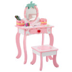 White MDF spray-painted 1-drawer 2-desktop storage box children's dressing table set with Apple print - Image 3