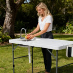 50" Folding Fish Cleaning Table with Sink, Bi-Folding Portable Camping Sink Station with Drain Hose, Trash Can, Foldable Outdoor Sink for Camping, Fishing, BBQ - Image 13