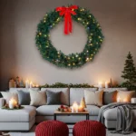 Replace 35948786 60in Pre-lit Christmas Wreath, Lighted Artificial Xmas Wreath with 220 Warm & Multi-color Lights and 600 PVC Tips, Remote Control Stepless Dimming, for Front Door Gate Wall Xmas Party Decorations, Gre - Image 6