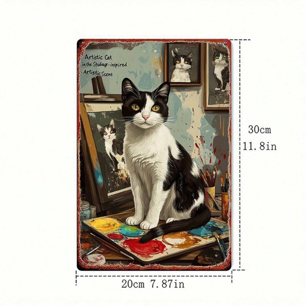 CIFbuy Vintage Cat Metal Wall Art 8x12 Inch Retro" Iron Decor With Paintbrushes & Palette, Artistic Sign For Home Living Room Be Inch Retro IrikTok, Inch Retro IrikTok, t Self-pickup Logiopics