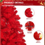 6 FT Artificial Christmas Tree, Unlit Hinged Christmas Pine Tree with 800 Branch Tips and Sturdy Metal Stand, Red - Image 4