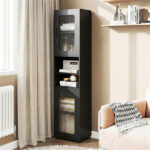 67" Tall Slim Bathroom Storage Cabinet with Fluted Doors, Adjustable Shelf Freestanding Narrow Organizer - Black - Image 9