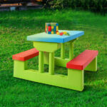 Children Outdoor Picnic Table Set with Foldable UV Protection Umbrella, Lightweight PP Kids Activity Table for Playing Eating -Green - Image 12