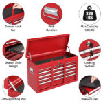 Steel maintenance tool cart cabinet 5 drawers with lock 330lb red - Image 5