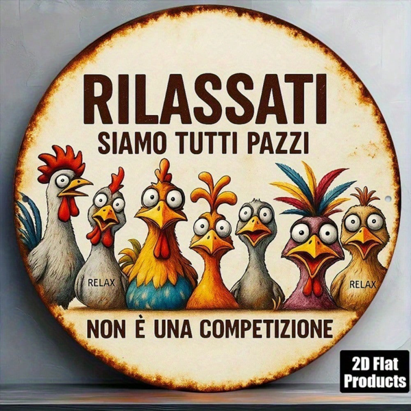47bde640-ced7-4c5c-b000-ed6e829bd3c1.png CIFbuy 1pc 8x8 Inch Round French Aluminum Sign, Vintage "Relax We Are All Crazy" Decorative Plaque, Chicken Flock Farmhouse Wall Art TikTok, TikTok, Self-pickup Logiopics - Image 1