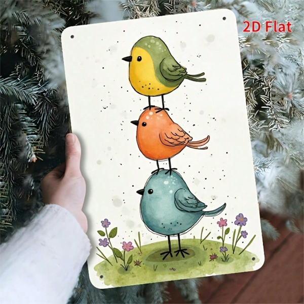 CIFbuy Vintage Metal Sign 30x20cm, Rustic 2D Flat Wrought Iron Art Wall Decor, Colorful Birds On Green Meadow With Purple Pink Flowers TikTok, TikTok, Self-pickup Logiopics