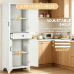 67" White 4-Door Kitchen Pantry – with Drawer and Adjustable Shelves, Large-Capacity Storage Cabinet - Image 6