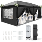 10'x20' Instant Pop Up Canopy Tent Black, 6 Panels 2 Doors 4 Mesh Windows, 28/22mm Powder Coated Steel Frame, 10x20mm Crossbar, 210D Oxford Folding Outdoor Tent with Carry Bag No Sandbags - Image 2