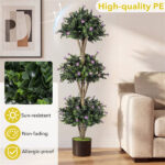 51" Artificial Boxwood Topiary Tree with 59 Flowers, Realistic Faux Evergreen Plant - Purple - Image 4
