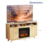 Oak Fireplace TV Stand with 23 Inch Insert, Double Grid Doors, Gold Handles & 2 Shelves, Media Console 58 x 13.6 x 32 Inch - Image 6