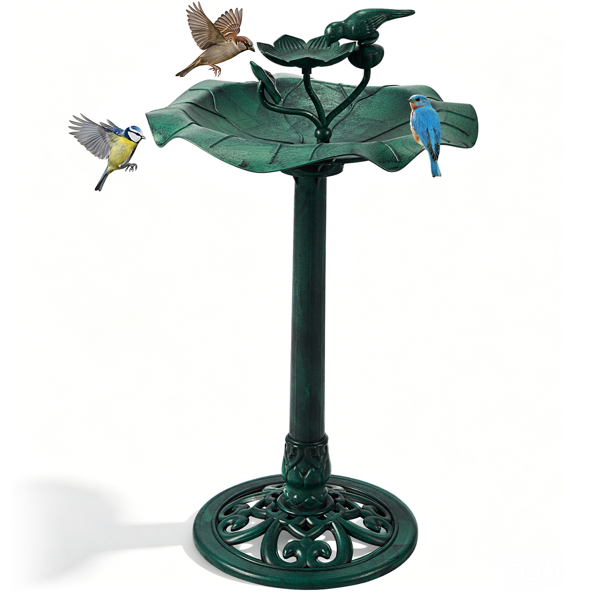 48007551_1 50*50*86cm Dark Green Resin Bird Bath With Lotus Edge & Feeder Tray - Image 1