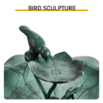 50*50*86cm Dark Green Resin Bird Bath With Lotus Edge & Feeder Tray - Image 3
