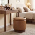 Brown 360° Swivel Storage Ottoman, 43.18×45.72cm Faux Leather Vanity Stool with 26.50L Hidden Space - Image 2