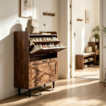 2-Drawer Top-Mounted Barn Door Shoe Cabinet Melamine Board Embossed MDF Shoe Cabinet 31.61*9.45*39.37in Rotten Wood Color - Image 10