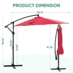Outdoor Patio Umbrella, 10ft Offset Hanging Patio Umbrella with Aluminum Stand, 8 Ribs, UV Protection for Pool Garden Backyard Market, Red (Shipment from Walmart) - Image 2