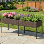 2-Section PE Rattan Raised Garden Bed, 29" Ergonomic Elevated Planter Box with Detachable Fabric Liner, 352LBS Total Capacity for Patio Backyard Vegetables Herbs - Image 6
