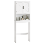 Over The Toilet Storage Cabinet with Adjustable Shelf, Bathroom Space Saver Organizer with Double Doors and Open Shelf, Freestanding Toilet Rack for Small Bathroom – White - Image 3
