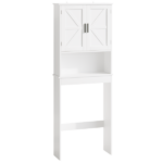 Over The Toilet Storage Cabinet with Adjustable Shelf, Bathroom Space Saver Organizer with Double Doors and Open Shelf, Freestanding Toilet Rack for Small Bathroom – White - Image 4