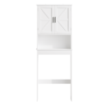 Over The Toilet Storage Cabinet with Adjustable Shelf, Bathroom Space Saver Organizer with Double Doors and Open Shelf, Freestanding Toilet Rack for Small Bathroom – White - Image 6
