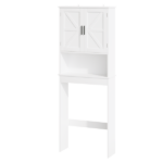 Over The Toilet Storage Cabinet with Adjustable Shelf, Bathroom Space Saver Organizer with Double Doors and Open Shelf, Freestanding Toilet Rack for Small Bathroom – White - Image 7