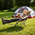 Outdoor Reclining Camping Lounge Chair 95°-160° Adjustable Angle Carbon Steel Frame Heavy Duty Foldable Chair with Storage Bag for Patio Backyard Travel - Image 5
