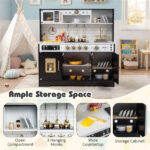 Kids Wooden Play Kitchen with Realistic Lights & Sounds, Pretend Ice Maker & Storage for Toddlers Age 3+ - Black - Image 10