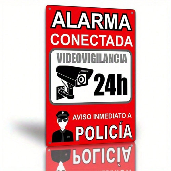CIFbuy 1pc Retro Metal Security Alarm Sign, Bilingual English/Spanish Police Monitoring & Video Surveillance Warning Plaque, 2D Flat Ir TikTok, TikTok, nitoring & Video Surveillance Warning Plaque Self-pickup Logiopics