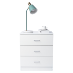 3-Drawer Tall Cabinet Particleboard Bedside Table with Textured Melamine Finish White - Image 11