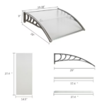Door Awning Polycarbonate Window Canopy with White Panel and Gray Bracket for Rain and Sun Protection (Shipment from Walmart) - Image 2