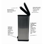 Kitchen Trash Can, 13.2 Gallon Plastic Step Garbage Bin with Lid, Silver - Image 4