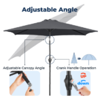 7.5FT Round Outdoor Patio Umbrella with Tilt Adjustment, Crank Lift System, 6 Iron Ribs & Iron Pole, Waterproof UV Protected Polyester Canopy, Gray - Image 15