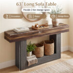 63" Long Narrow Entryway Table with Anti-Tip Safety, Farmhouse Sofa Console Table with 2-Tier Storage for Living Room Hallway Foyer - Image 10