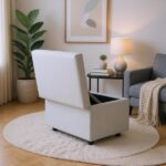 Light Gray Linen-Textured Storage Ottoman with Rubber Feet – 63×43×43cm Bench for Entryway, Bedroom or Living Room - Image 5