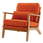 Mid-Century Modern Accent Chair with Wooden Frame - Oak Armrest, Linen-Cotton Burnt Orange Upholstery, Single Seater Lounge Chair for Living Room (Weight Capacity 330LBS) - Image 5