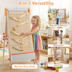 4-in-1 Kids Art Easel with Marble Run, Adjustable Height Double-Sided Drawing Easel with Paper Roll & Storage - Image 12