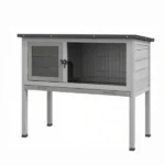 Gray Indoor/Outdoor Elevated Rabbit Hutch – Wooden Bunny Cage with Hinged Asphalt Roof & Removable Cleaning Tray - Image 2