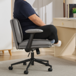 Cross Legged Chair with Flip-Up Armrests Leather, Cross Legged Office Chair on Wheels, Comfy Swivel Chair with Wide Seat for Home Office, Vanity, Ergonomic Desk Chair Adjustable, Grey - Image 10