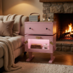 20.7" Wide Pink Robot LED Nightstand with 360° Rotating Drawer - Modern End Table - Image 11
