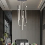 High Ceiling Chandelier Modern LED Ring Pendant Light 3 Color Dimmable Black Chandeliers Contemporary 157in Hanging Light Fixture with Remote Control for Foyer Entryway Staircase - Image 5