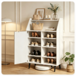 White Multi-Compartment Shoe Cabinet with Countertop & Open Storage Cubbies, Magnetic Door Adjustable Partition Shoe Rack for Shoes Boots Home Entryway Storage Furniture - Image 5