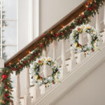 2 Pack 18in Pre-lit Snow Flocked Christmas Wreath, Lighted Artificial Xmas Wreath with 60 Warm Lights and 140 Tips and Red Berries Pine Cones, for Front Door Gate Wall Xmas Party Decorations - Image 7