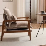 Cloud Shaped Indoor Leisure Chair with Solid Wood Armrest, Metal Frame, Chenille Fabric Accent Chair with Lumbar Pillow, Single Sofa Chair Khaki - Image 25